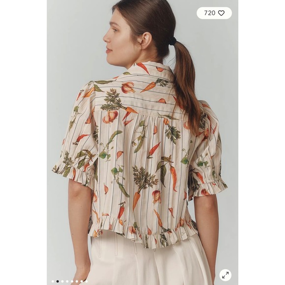 NWT Maeve Anthropologie Vegetable Button Down Shirt Blouse Size XS Puff Sleeve - Picture 2 of 10
